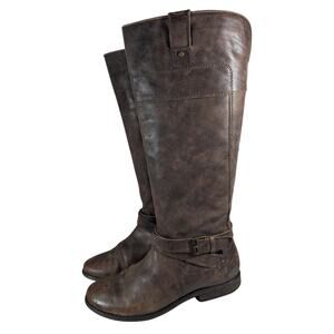 MARC FISHER! FAWN BROWN GENUINE LEATHER DISTRESSED ANKLE STRAP, ZIP BOOTS! 9.5M